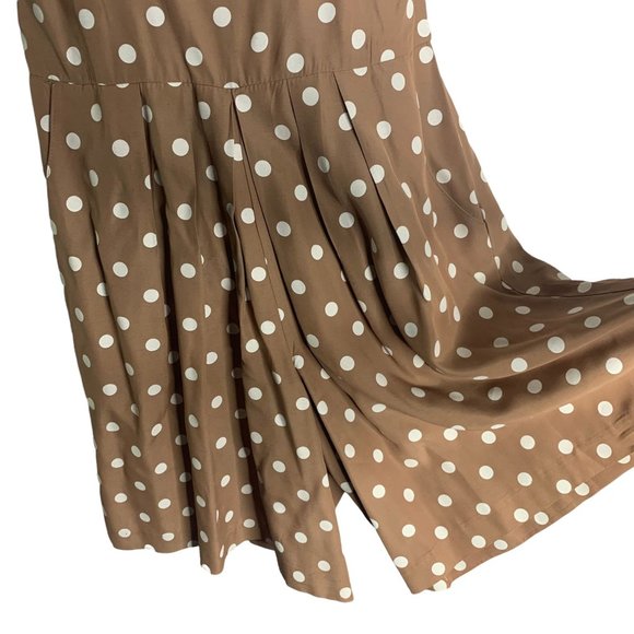 Vintage RJ Stevens Sleeveless Romper 12P Beige Polka Dot Pockets Pleated Zip - Picture 4 of 7